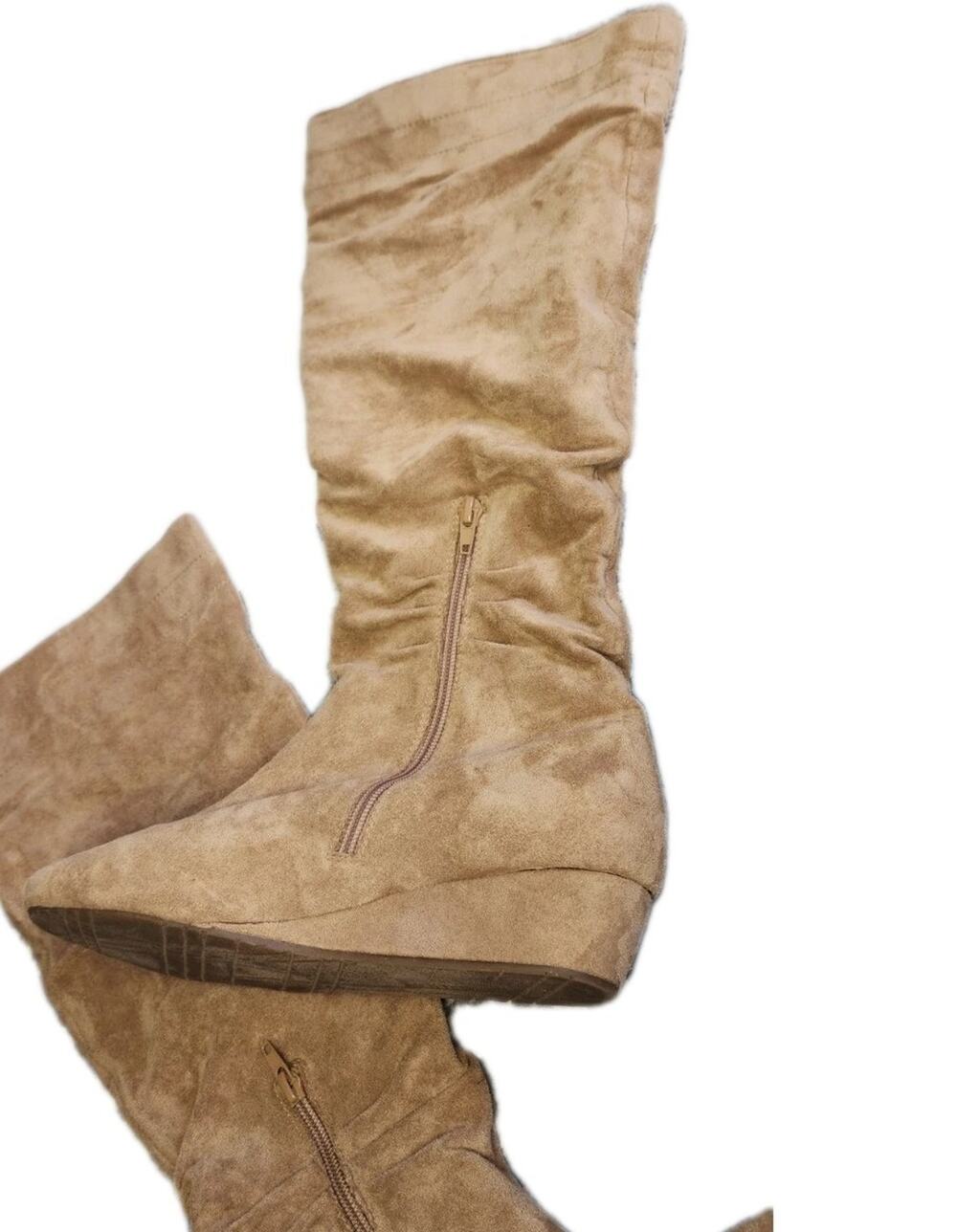 Reaction Slouch Boots Kenneth Cole Womens 9 Tan Suede Wedge Heel Zip Boho Y2K